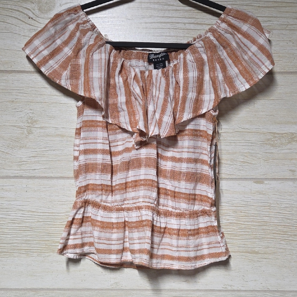 Wrangler Brown and White Striped Off-Shoulder Blouse